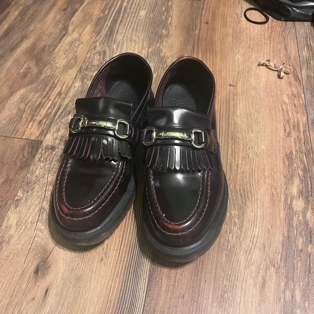 Burgundy Adrian Snaffle Smooth Leather Kiltie Loafers DR MARTENS